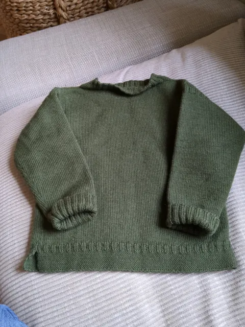 Traditional Guernsey Jumper Kids Olive Green Size 26-28  Le Tricoteur