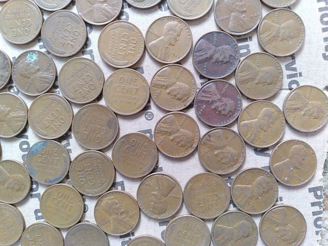 $6.84 copper one cent coins Lincoln Wheat penny lot 1940s pennies pounds P D S 18