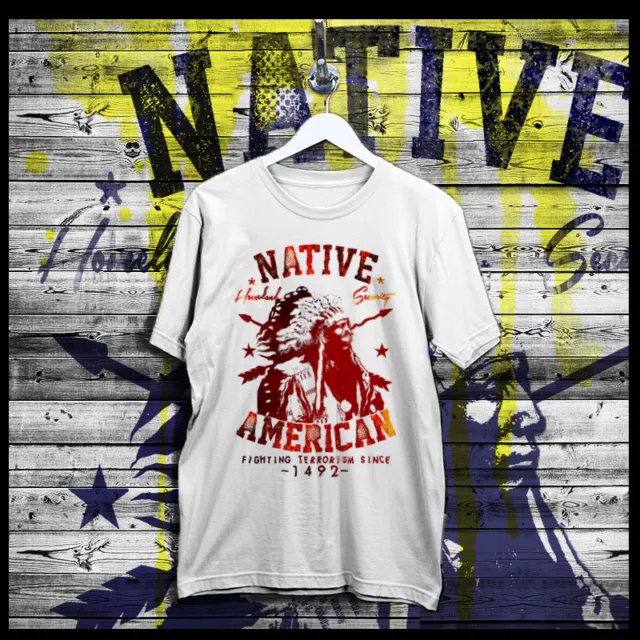 Native American T-shirt Indian Warrior Arrow tomahawk Indigenous headdress tee