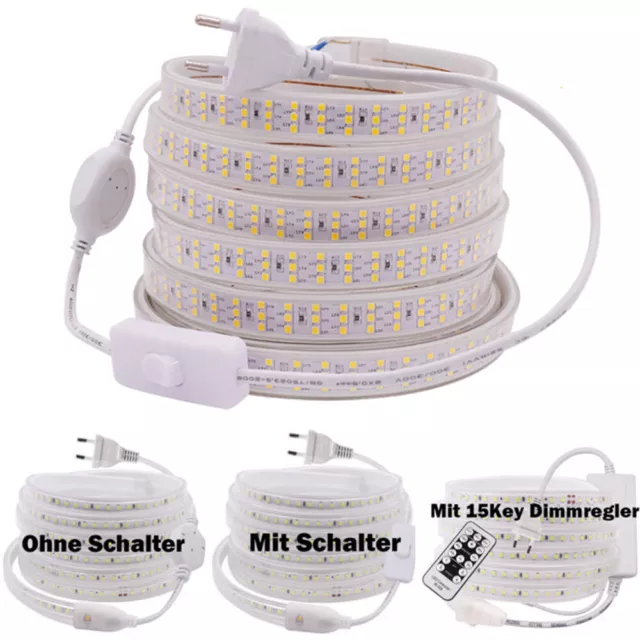 Dimmbar 230V 2835 LED Strip Streifen Lichtleiste Lichtband Schlauch Innen&Außen