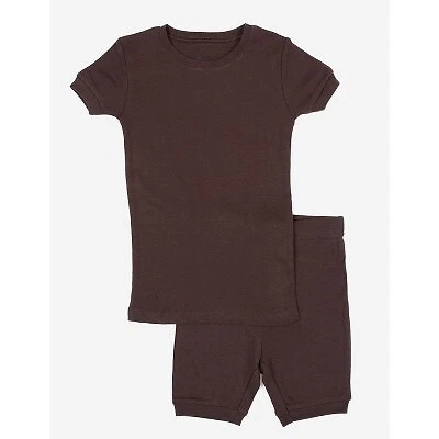 Leveret Kids Two Piece Short Sleeve Cotton Pajamas Solid Color - Brown 10 Year
