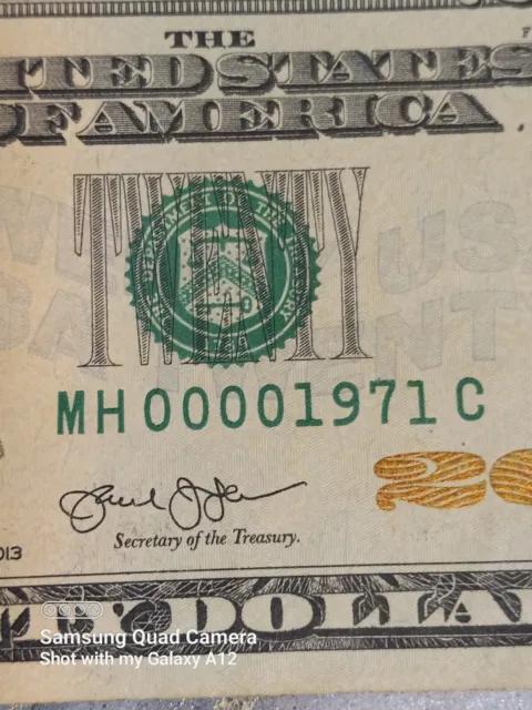 BIRTHDAY SERIAL NUMBER? $20 Dollar Bill Low Serial # Quad 0's  MH 00001971C Rare