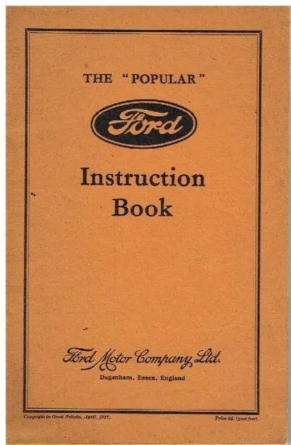 FORD MODEL Y Popular Saloon Original 1937 Factory Owners Instruction ...