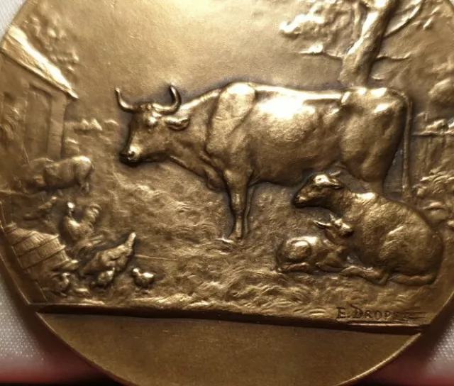 1910s 50mm bronze art MEDAL by dropsy Normandy farm animals