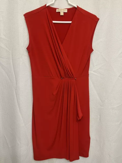 Michael Michael Kors Women’s Size Small Red Sleeveless Faux Wrap Cascade Dress