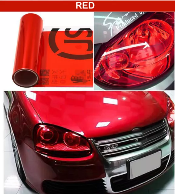 Red Headlight Tint Film Tail Brake Light Car Vinyl Wrap Transparent 30cm x 100cm