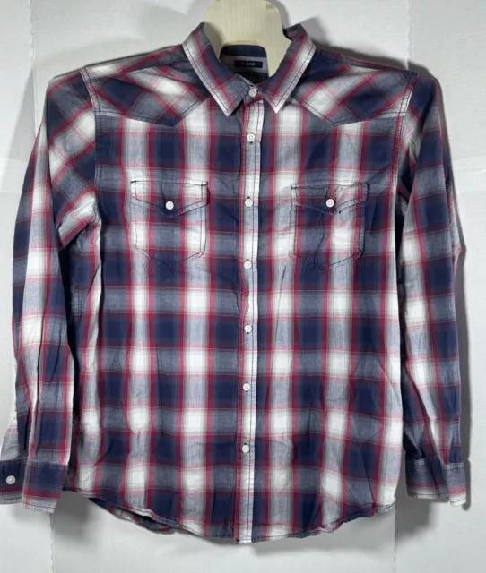 American Rag Company CIE Mens Button Down LS Shirt Red and Blue Plaid Men’s XL