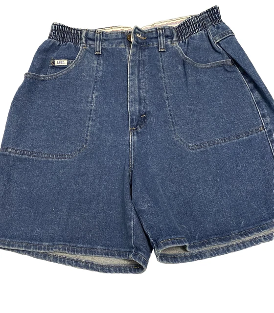 Vtg 90s LEE Jean Jorts Women S10 Med Mom Shorts High Rise Wide Leg Elastic Waist