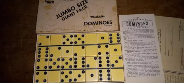 Vtg Puremco #1632 Jumbo Size Extra Thick Giant Face Dominos Bakelite Marblelike Vtg Puremco #1632 Jumbo Size Extra Thick Giant Face Dominos Bakelite Marblelike
