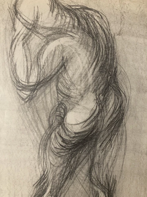 Dessin Ancien Au Crayon Années 1960, Femme Nue, Style érotique - Art Vintage à Identifier