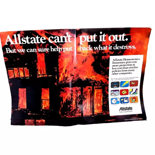 1972 Allstate Cant Put Out Fire 2 Page Original Print Ad Vintage