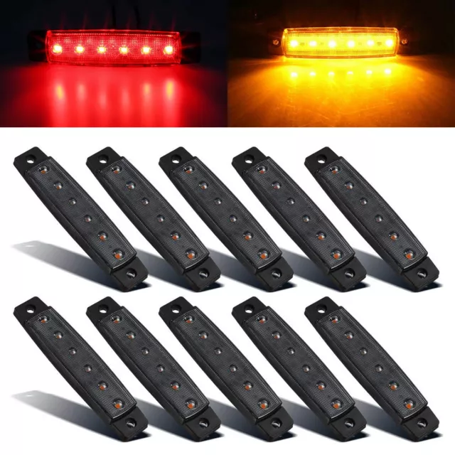 10x 3.8" Smoked Amber/Red Side Marker Clearance Lights 6 LED for Truck Trailer