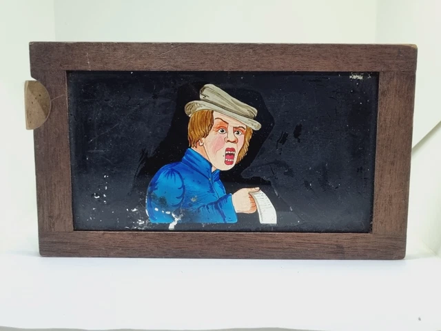 Hand Painted glass Antique movable comic magic lantern slide ...
