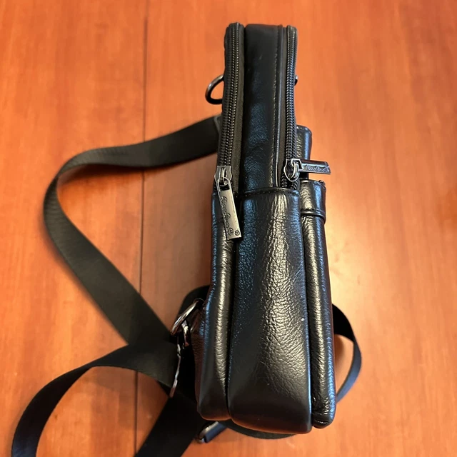 Men's(Unisex) Black Leather Organizer/Messenger/Daily Carry Crossbody Bag/Wallet 3
