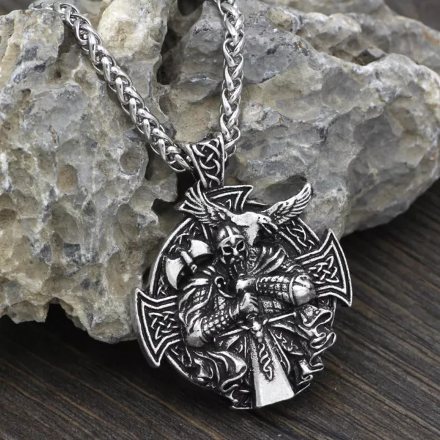 Schmuck Geschenk Edelstahl Wikinger Halskette Anhänger Odin Wolf Raben Kompass