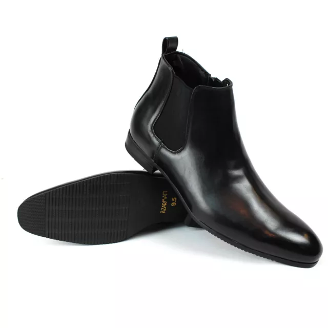 BLACK LEATHER MENS Ankle Dress Boots Side Zipper Round Toe Chelsea