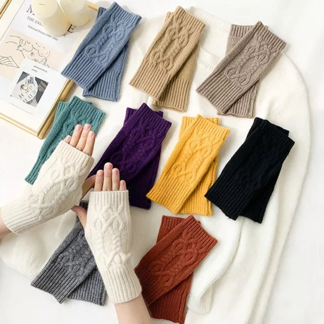 Thick Wool Warmth Fingerless Mittens Knitted Wristband Half-finger Gloves