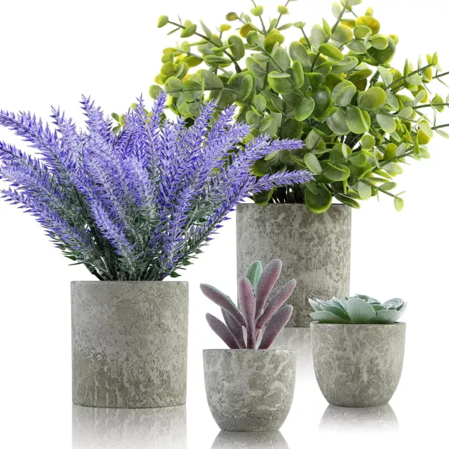 Set of 4 Decorative Artificial Lavender Flowers Eucalyptus Plants Mini Succulent