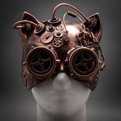 NEW Copper Goggles Steampunk Gatto Cat Mask for Halloween Masquerade Costume