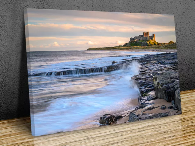 Bamburgh Beach  and castle canvas print art wall framed or print only