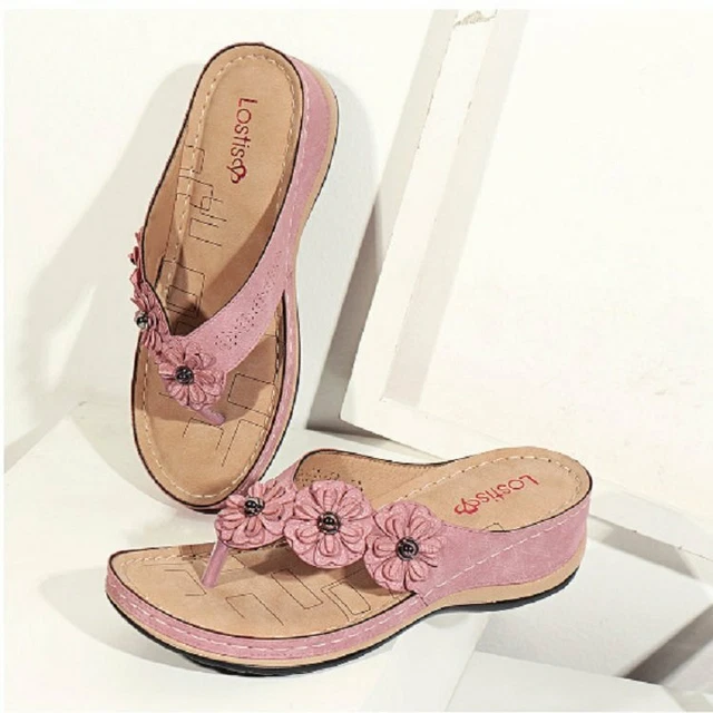 Women Flip Flop Faux Suede Casual Floral Comfortable Sandals Summer Beach Shoes