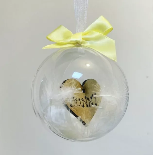 Personalised Christmas Tree Bauble With Feathers, Remembrance, In Memory,