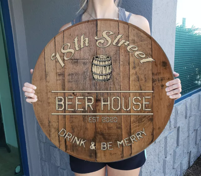 Personalized Local Brewery Whiskey Barrel Custom Bar Sign for Rustic Wall Art