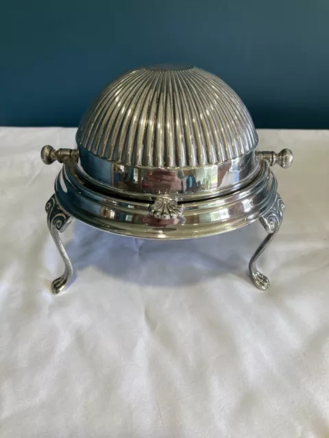 Antique Sheffield England Silver Plate Rolling Dome Butter Server