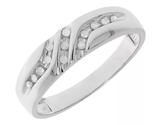 10k White Gold Mens diagonal Round Diamond 6mm Wedding Band Ring 0.12 ct