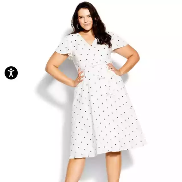 NWT City Chic Sweet Doll Midi Dress - white polka dot print Size 16