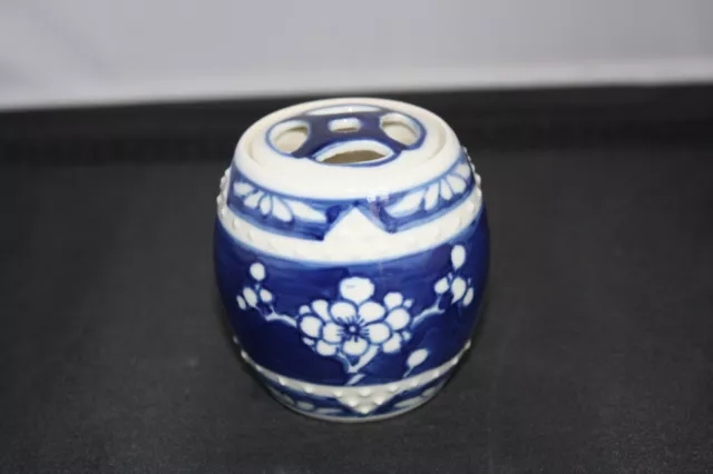 Vintage Japanese / Chinese miniature lidded blue and white porcelain jar tea jar