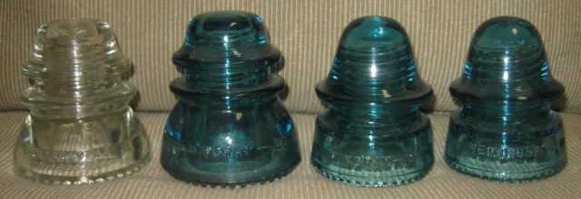 4 Vintage Glass Insulator Railroad Electric Telephone Pole Hemingray Set Lot USA