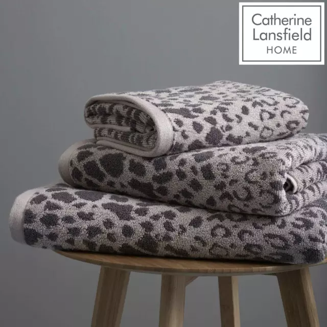 CATHERINE LANSFIELD SENGETI Leopard Print Grey Towels Cotton