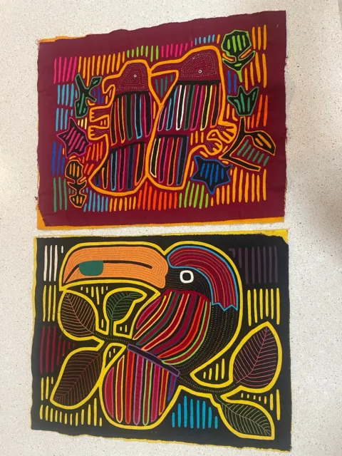 Vintage Mola Panama Kuna Indian Fabric Art Colorful Birds Approx 12” X  17”