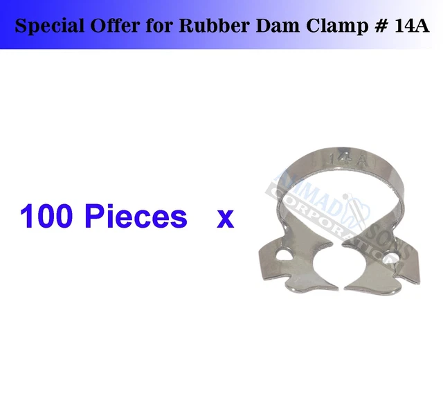 100 PCS ENDODONTICS Rubber Dam Clamps 14A Dental Deeply Festooned Jaws