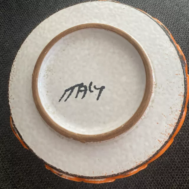 Bitossi Ashtray Signed Italy Orange textured  Outside White And Brown Inside 2