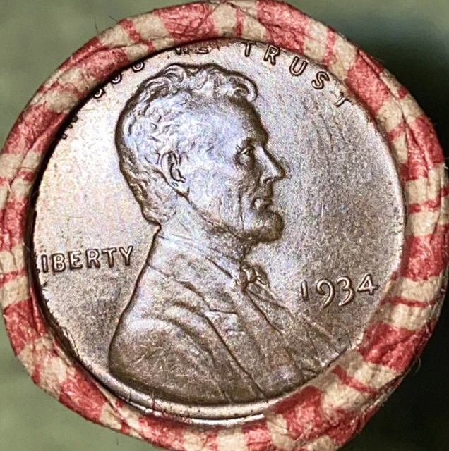 1 US Lincoln Wheat Cent 1C Penny Roll 1920-D/1934 UNC (50 Coins) 40%+ Pre-1940 2