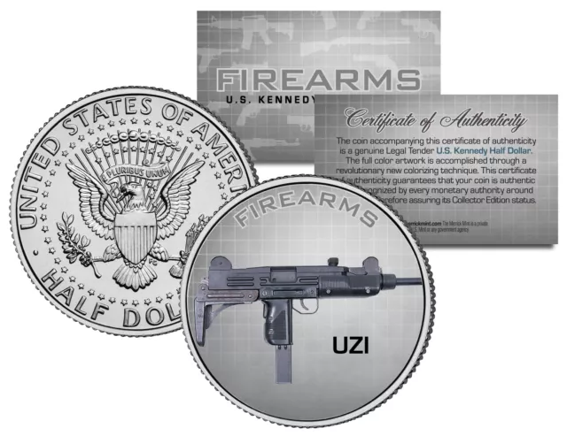 UZI Machine Gun Firearm Weapon JFK Kennedy Half Dollar US Colorized Coin