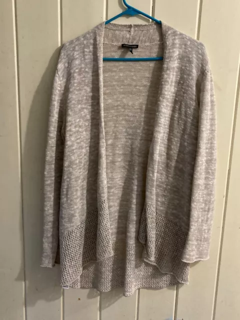 Eileen Fisher Womens Organic Linen Blend Cardigan Size M Oatmeal Open Knit Beach