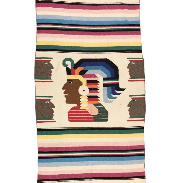 vintage hand woven Mayan Incan Aztec Style Native Warrior Blanket Wall Hanging