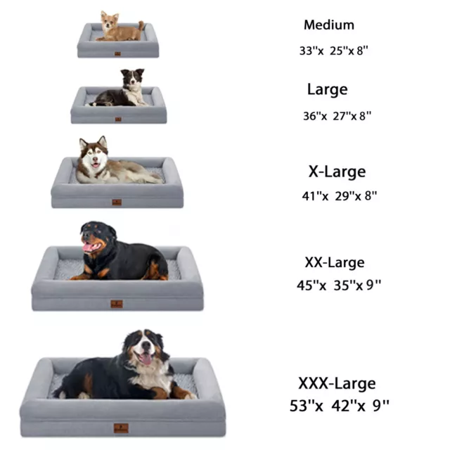 Gray Orthopedic Memory Foam Bolster Dog Bed 30x20/33x25/36x27/41x29/45x35/53x42"