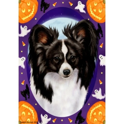 Halloween Garden Flag - Black and White Papillon 120781