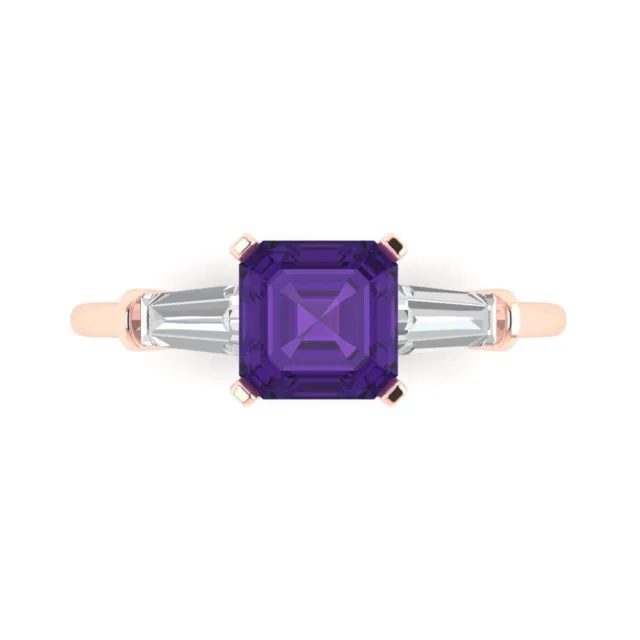 1.62ct Emerald 3 stone Real Amethyst Promise Bridal Wedding Ring 14k Rose Gold
