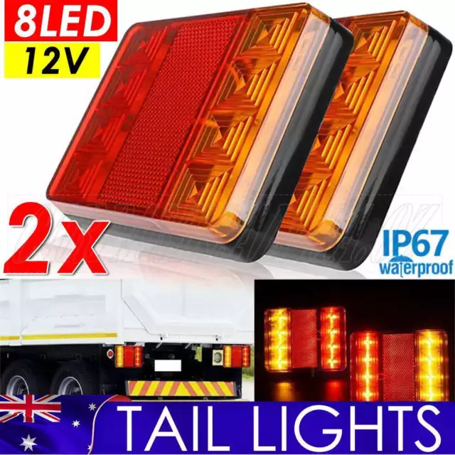 1Pair Submersible Trailer tail lights 8 LED Stop Tail Lights Kit Boat Lamp Truck