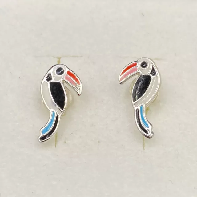 Toucan Birds Ear Studs 925 Sterling Silver Earrings Boxed