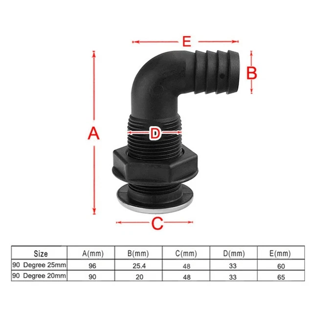 Coude de Cale Thru Coque Fixation 3/4 " 19mm Tuyau Peau Pompe Assèchement /