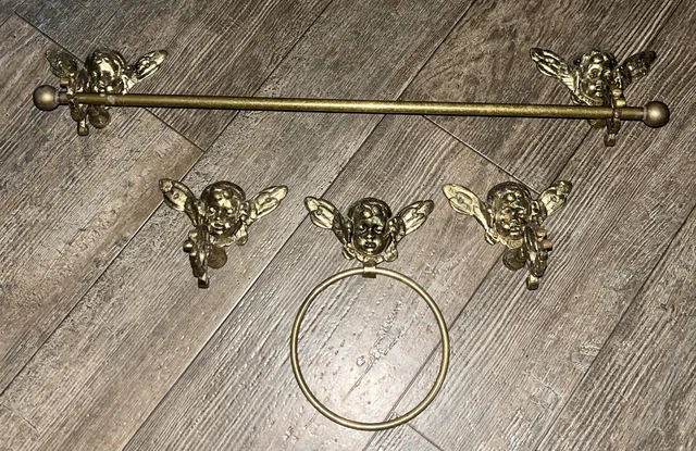 Brass Cherub Angel Wall Hook Curtain Hanger Holder Hanging Coat Towel Japan VTG