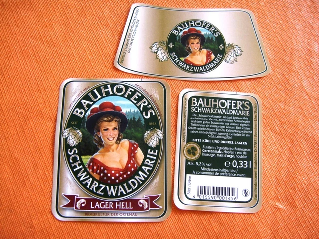 GERMANY beer label - RENCHEN-ULM  with woman Schwarzwaldmarie