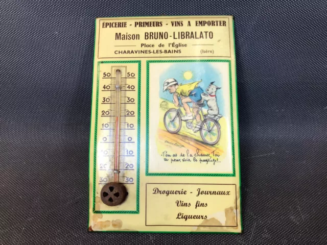 Ancien thermomètre publicitaire commerce sur carton déco années 1950 G. BOURET