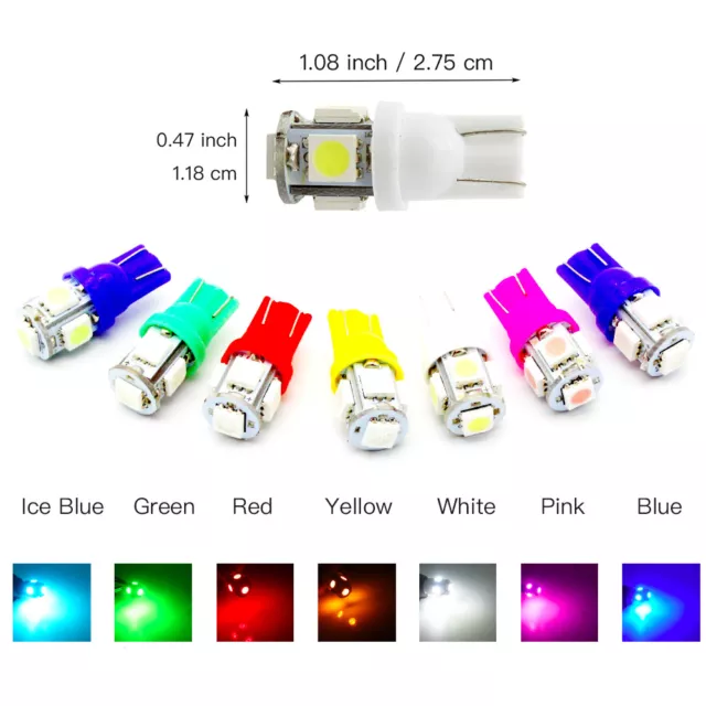 T10 501 W5W 5 SMD 5050 Xenon Colour LED Side Interior Number Wedge Light